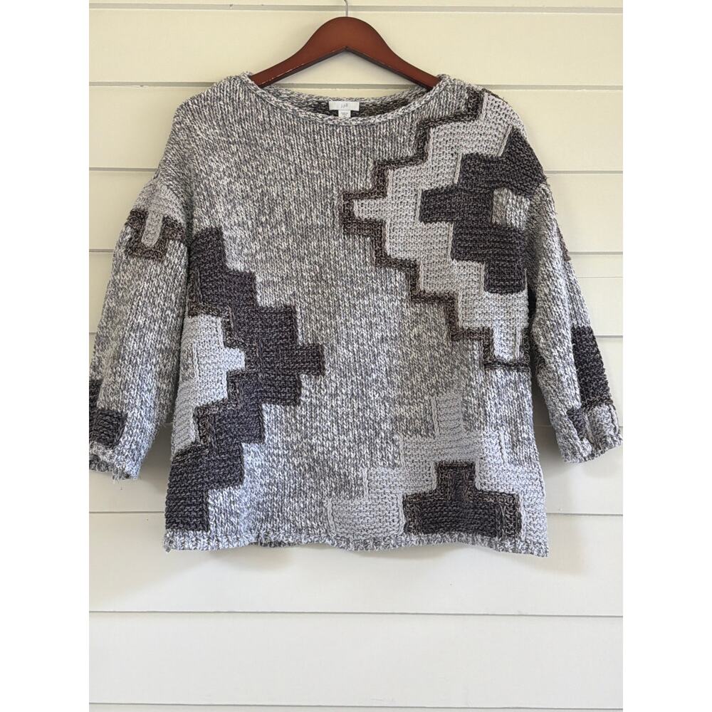 J. Jill Gray Rollneck Crewneck Sweater XS S Cotton Blend Western Boho Boxy Knit